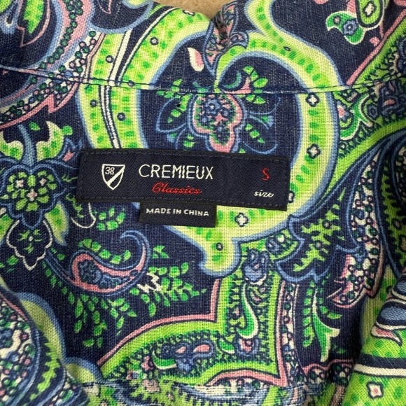 Cremieux Shirt Mens S Blue Green Paisley Linen Blend‎ Casual Button Front - Picture 3 of 11